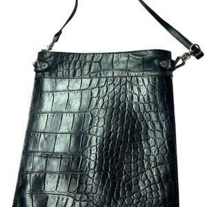 Monsac Black Crocodile-Embossed Leather Bag